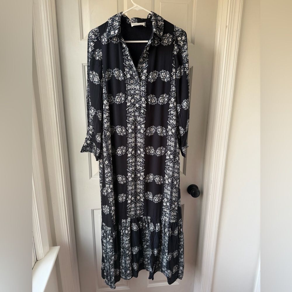 TUCKERNUCK HYACINTH HOUSE Navy Floral Miller Maxi Shirt Dress Size XXS